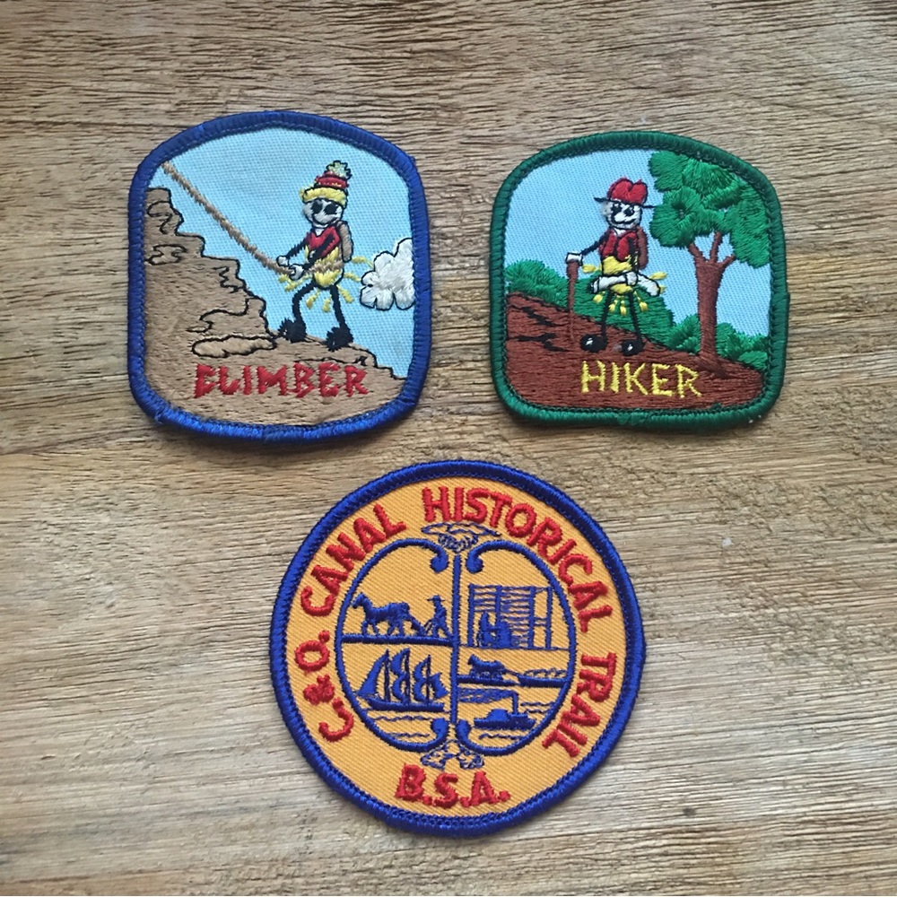 3 pc Set Vintage Boy Scout Patches Preowned Embroidered Climber, Hiker, Trail